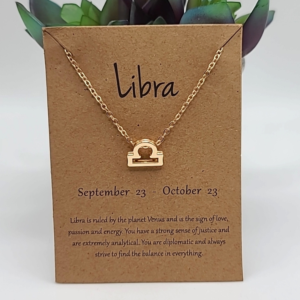 Gold Libra Zodiac Astrological Star Sign Necklace